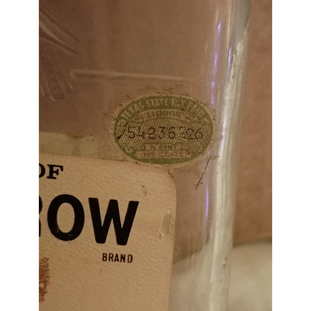 Vintage Old Crow Kentucky Bourbon Whiskey Half Pint Glass Bottle 6.5in 1965